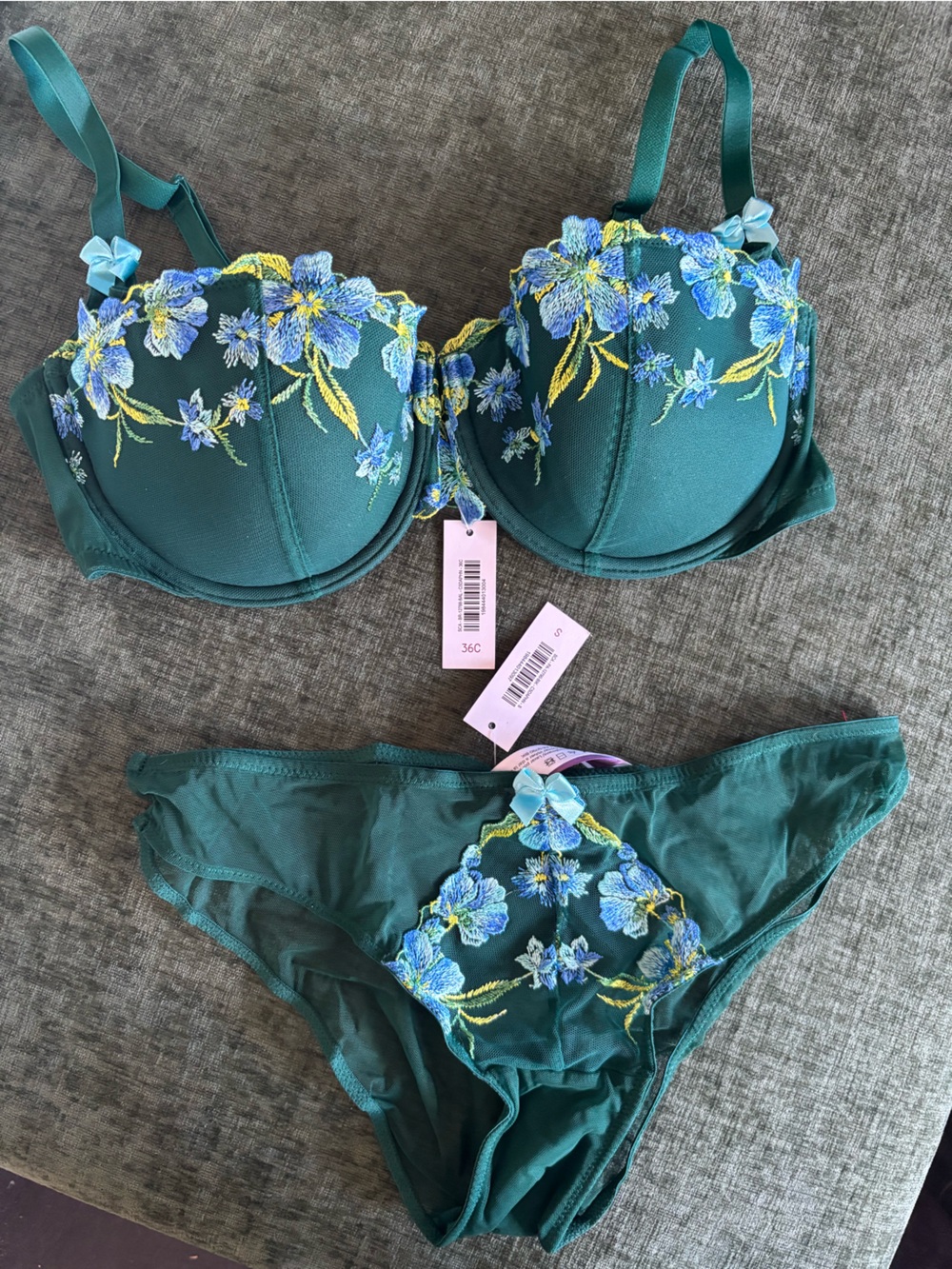 Adore Me Emerald Green Floral Embroidered Balconette Bra & Bikini Set